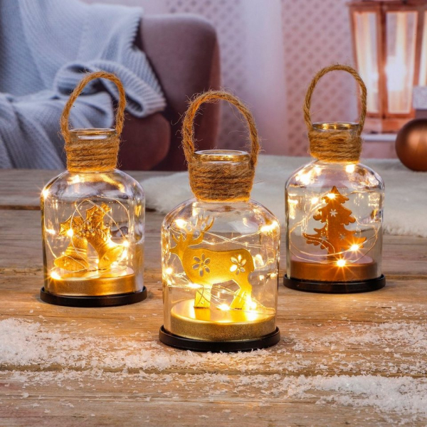 GartenHero Weihnachtsszene »3x Weihnachtslichter Glas LED Weihnachtsbeleuchtung Weihnachtsdeko Fenster Deko«