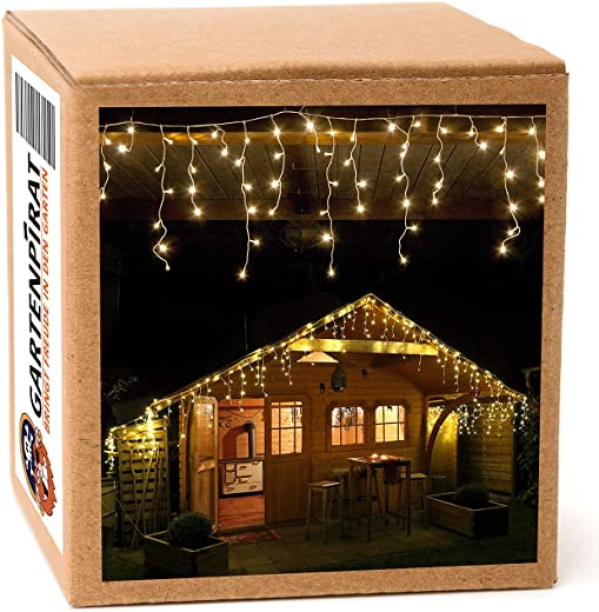 GARTENPIRAT Eisregen Lichterkette 12 m mit 480 LED Weihnachtsbeleuchtung warmweiß außen