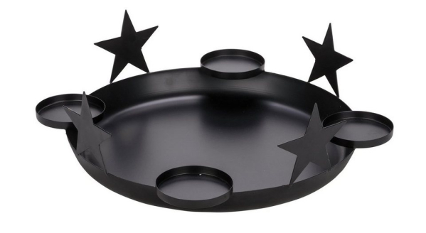 Gehlmann Adventskranz »NEU Metall Adventschale mit 4 Kerzenhalter und Sternen, schwarz, D 43,5 cm / Höhe: 11 cm, „Germany“, handgefertigt«