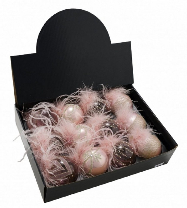Gehlmann Christbaumschmuck »Neu Weihnachtsbaumkugelset 12 Stück aus hochwertigem Kristallglas, mit Federn, rosa, D 8 cm«, made in Germany