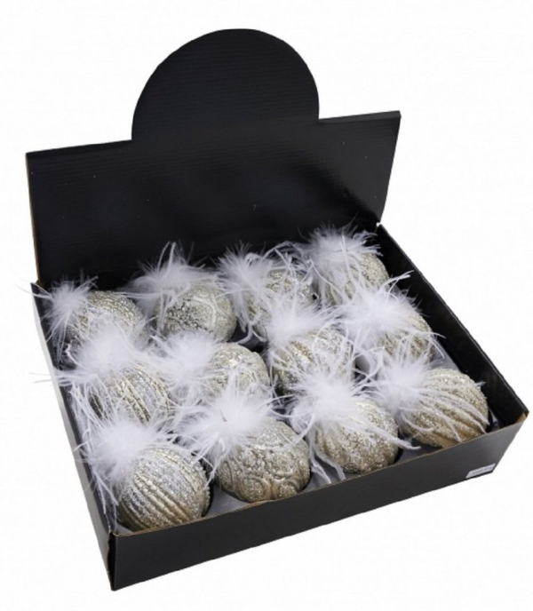 Gehlmann Christbaumschmuck »Neu Weihnachtsbaumkugelset 12 Stück aus hochwertigem Kristallglas, mit Federn, silber / rosa / gold, D 8 cm«, made in…