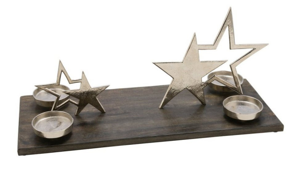 Gehlmann Dekoobjekt »Neu Holzaufsteller Aluminiumsternen mit 4 Kerzenhalter, silber, handgefertigt, 53 x 22 x 23 cm, „Germany“«, made in Germany