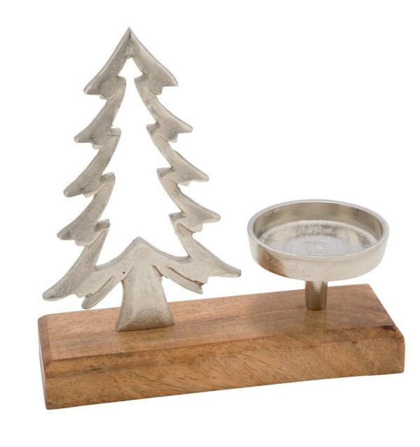 Gehlmann Dekoobjekt »NEU Tannenbaum mit Kerzenhalter auf Sockel, silber / natur, 25 x 14 x 7 cm, „Germany“, handgefertigt«, made in Germany