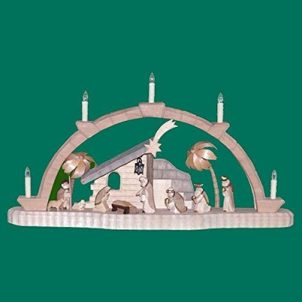 Geschnitzter Schwibbogen mit Krippenhaus Höhe ca 36 cm NEU Erzgebirge Lichterbogen Leuchterbogen