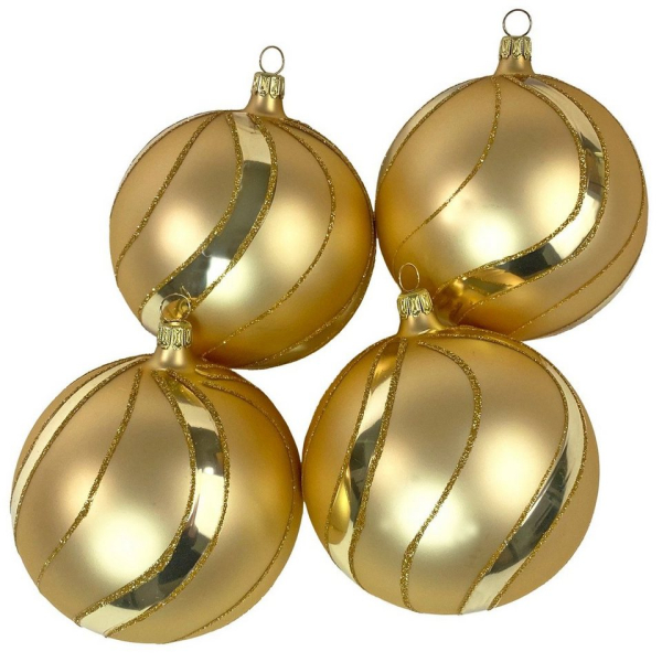 Gloelle Weihnachtsbaumkugel »10cm Kugel Satin Glow – Mini Gloelle Box im 4er-Set« (4 St), mundgeblasene & handbemalte Christbaumkugeln aus Glas