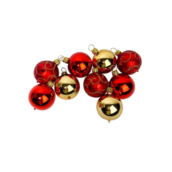 Gloelle Weihnachtsbaumkugel »4cm Kugel Golden Merlot – Mini Gloelle Box im 9er-Set« (9 St), mundgeblasene & handbemalte Christbaumkugeln aus Glas