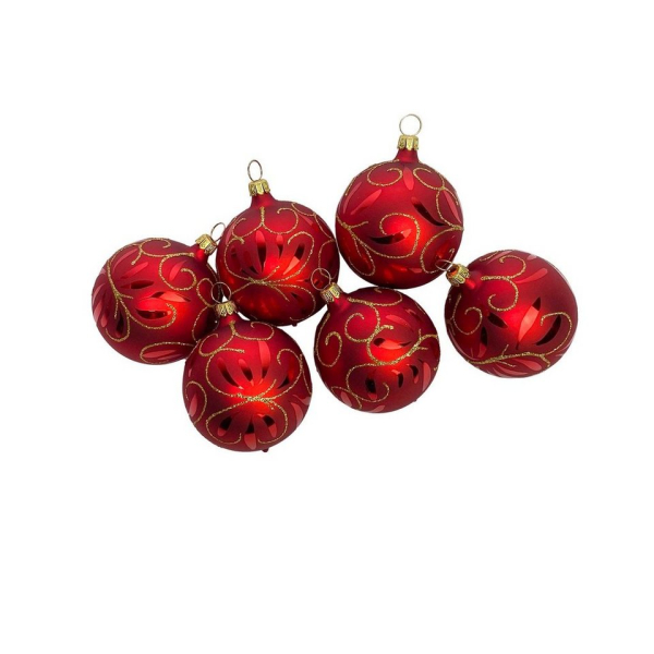 Gloelle Weihnachtsbaumkugel »6cm Kugel Golden Merlot – Mini Gloelle Box im 6er-Set« (6 St), mundgeblasene & handbemalte Christbaumkugeln aus Glas