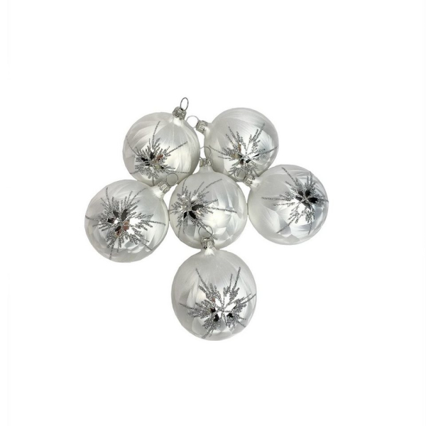 Gloelle Weihnachtsbaumkugel »6cm Kugel Silver Breeze – Mini Gloelle Box im 6er-Set« (6 St), mundgeblasene & handbemalte Christbaumkugeln aus Glas