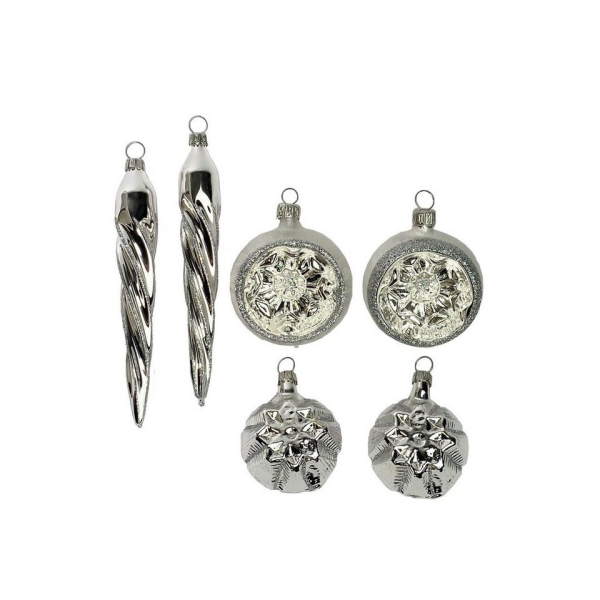 Gloelle Weihnachtsbaumkugel »Special No. #1 Silver Breeze – Mini Gloelle Box im 6er-Set« (6 St), mundgeblasene & handbemalte Christbaumkugeln aus Glas