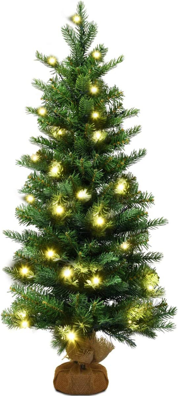 GOPLUS 90 cm Beleuchteter Künstlicher Weihnachtsbaum, Dekoration mit 50 Warm-Weißen LED Lichtern, Klein Tannenbaum mit 6 Studen Timer Funktion, für…