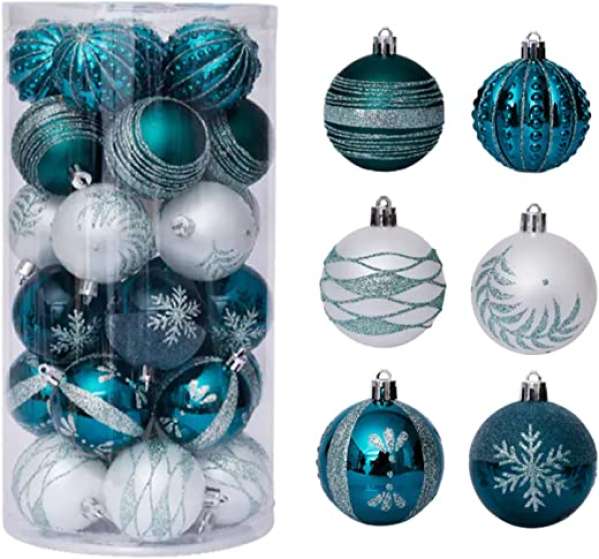 GothicBride 30 Stück Weihnachtskugeln Weihnachtsdeko Set Blau und Weiß, 6cm Weihnachtsbaumschmuck Weihnachtskugeln Handbearbeitet mit Aufhänger für…