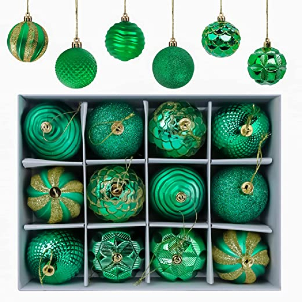 Gxhong Weihnachtskugeln, 12 Stück Christbaumkugeln Weihnachtskugel, Weihnachtsbaumschmuck Matt Glänzend Glitzernd Christbaumkugel ∅ 6CM, Grün