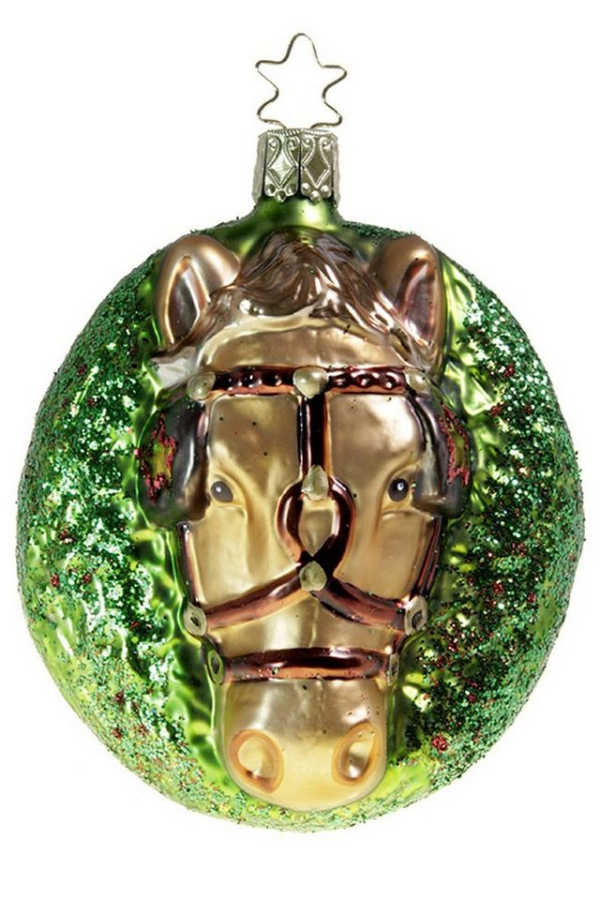 Hamburger Weihnachtskontor Christbaumschmuck »Pferdekopf mit Siegerkranz«, Inge-Glas® Manufaktur – Dekohänger – mundgeblasen – handdekoriert