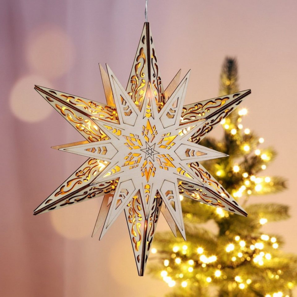 Haushalt International Dekostern »Weihnachtsstern aus Holz warmweiß«