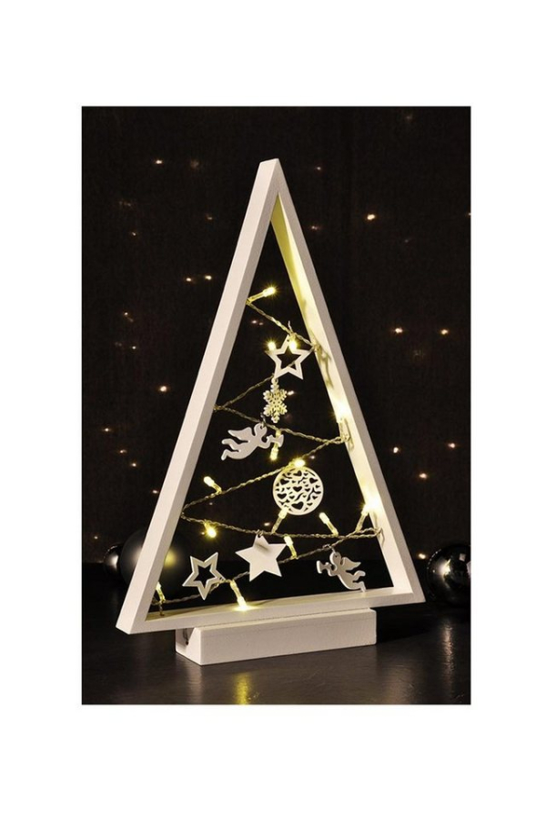 Haushalt International Künstlicher Weihnachtsbaum, LED Silhouette Tannenbaum Holz Ornamente Höhe 38cm Weihnachtsdekoration