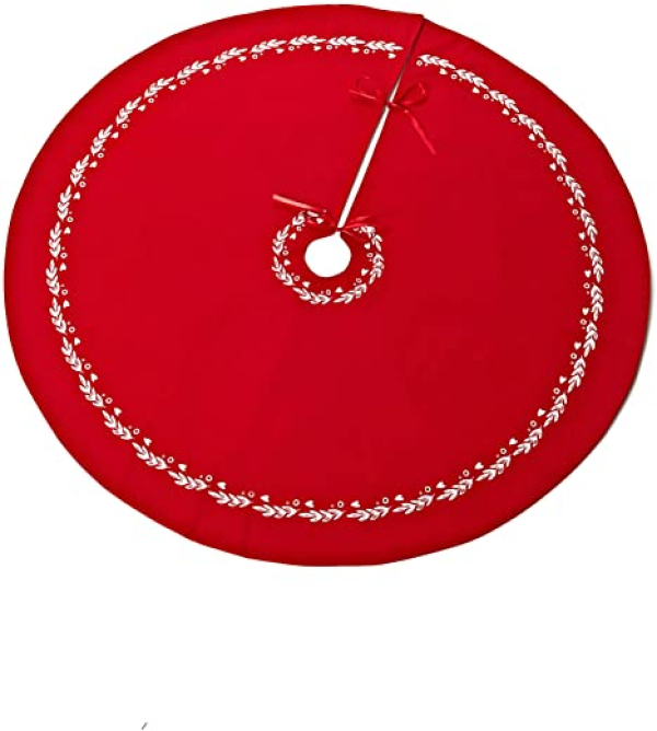 HEITMANN DECO – runde Leinen-Baumdecke – Schutz vor Tannennadeln – Tannenbaum-Unterlage – Weihnachten – Rot, Weiss