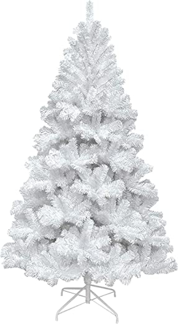 Herrselsam Künstlicher Weihnachtsbaum Weißer Weihnachtsbaum Flammhemmender PVC-Weihnachtsbaum mit Metallständer (150 cm)