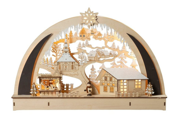 HGD Holz-Glas-Design LED Lichterbogen »“In Seiffen“ für Batteriebetrieb mit Timer«, Maße ca. 45 x 7 x 29 cm