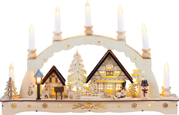 HGD Holz-Glas-Design LED Lichterbogen »Schwibbogen Weihnachtsromantik mit Schraubgewindekerzen«, Maße ca. 48 x 8 x 30 cm