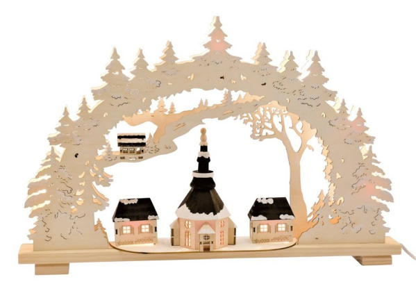 HGD Holz-Glas-Design LED Lichterbogen »Seiffener Kirche mit Innenbeleuchtung«, Maße ca. 58 x 7,5 x 37,5 cm