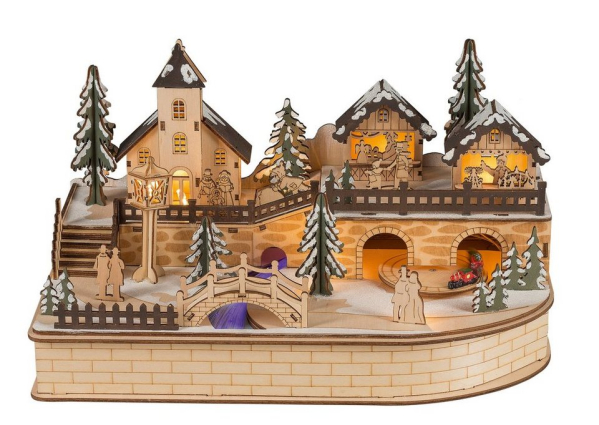 HGD Holz-Glas-Design LED Lichterbogen »Weihnachtsstadt mit fahrendem Zug für Batterie- und Netzbetrieb«, Maße ca. 35 x 20 x 21 cm