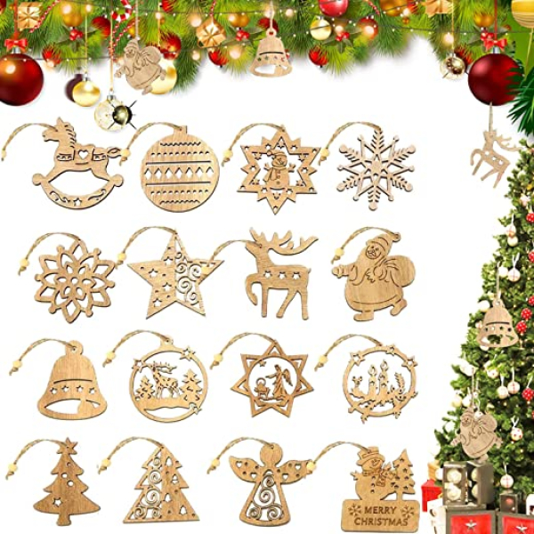 Holz Christbaumschmuck – 16 Stück Weihnachtsbaumschmuck Holz -Weihnachtsbaum Deko Holz – Weihnachtsbaum Schmuck Holz – Wooden Christmas Ornaments -…