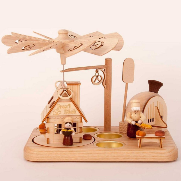 Holz- und Drechslerwaren Legler Weihnachtspyramide »Pyramide Brezelbäcker mit Teelicht«, Hergestellt im Erzgebirge – Made in Germany