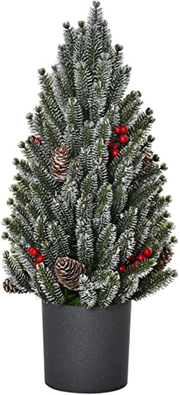 HOMCOM Künstlicher Weihnachtsbaum Kleiner Tisch-Christbaum 170 Äste schneebedecktes Design einfacher Aufbau Christbaum mit Kunststoffsockel Beeren…