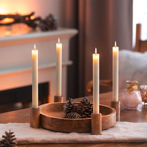 Home-trends24.de Kerzenhalter »Deko Tablett Kerzenhalter Tafel Stabkerzen Tisch Deko Tablett Advent Mangoholz Holz Adventskranz«