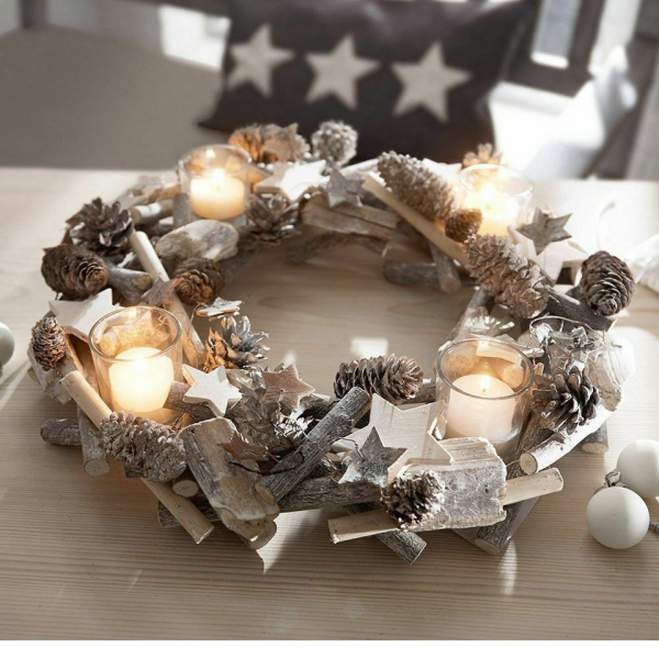 homegoodsdeluxe Tischkranz »Adventskranz Weihnachtskranz Weihnachtsdekoration Shabby Advent Winterdeko 38 cm«