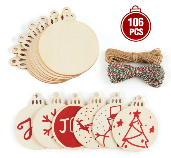 Homewit Bastelnaturmaterial »106 Stück Holz Scheiben zur Dekoration Holzverzierungen Holz Christbaumschmuck, Weihnachtsbaum Deko«, (Set 1-tlg), für…