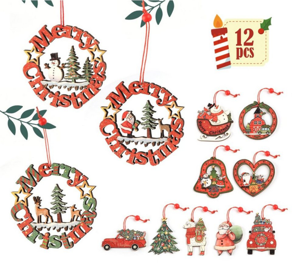 Homewit Christbaumschmuck »12 Stück Weihnachtsbaumanhänger Holzscheiben Christbaumanhänger Holz Streudeko Baumschmuck Christbaumschmuck…