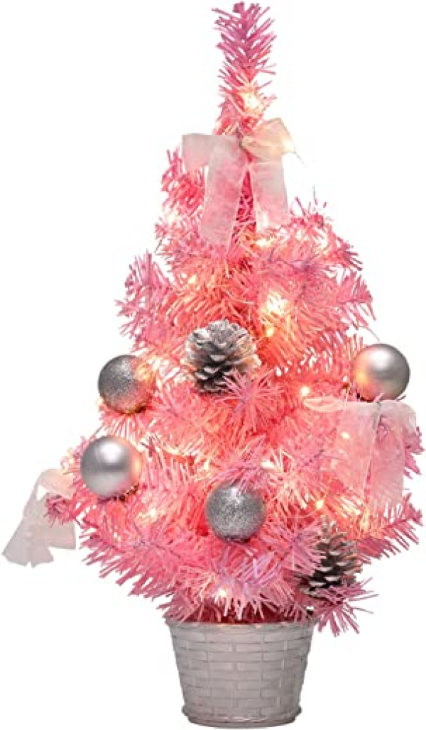 Hylzo Mini Weihnachtsbaum künstlich 45 cm mit Weihnachtsbaum klein geschmückt Weihnachtsbaum für DIY Rosa Künstlicher Weihnachtsbaum Tisch Kleiner…