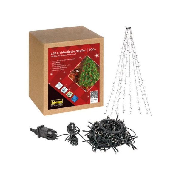 Idena LED-Lichterkette »200er LED Lichterkette NewTec 31040«, Überwurf für 1,5 m Weihnachtsbaum mit Timer warmweiß