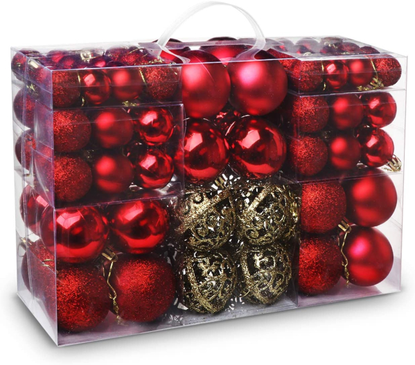 ilauke 100 Weihnachtskugeln Christbaumkugeln Set changierend glänzend glitzernd matt Christbaumschmuck bis Ø 6 cm -Baumschmuck Weihnachten Deko…