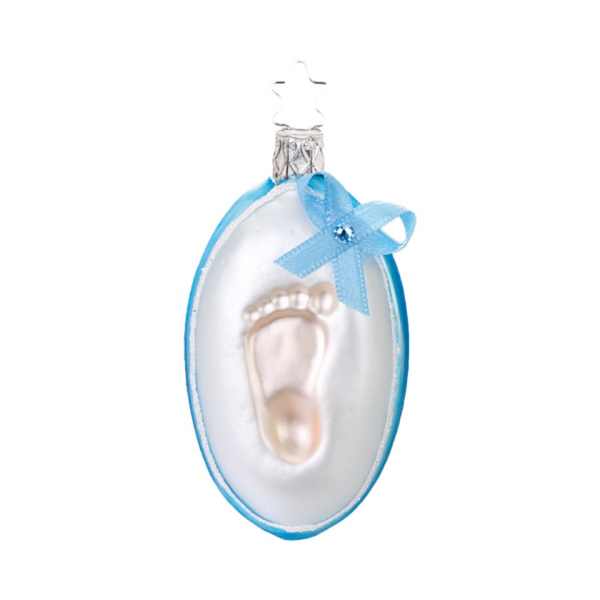 INGE-GLAS® Christbaumschmuck »Baby Fussabdruck blau 8cm« (1-tlg), mundgeblasen, handbemalt