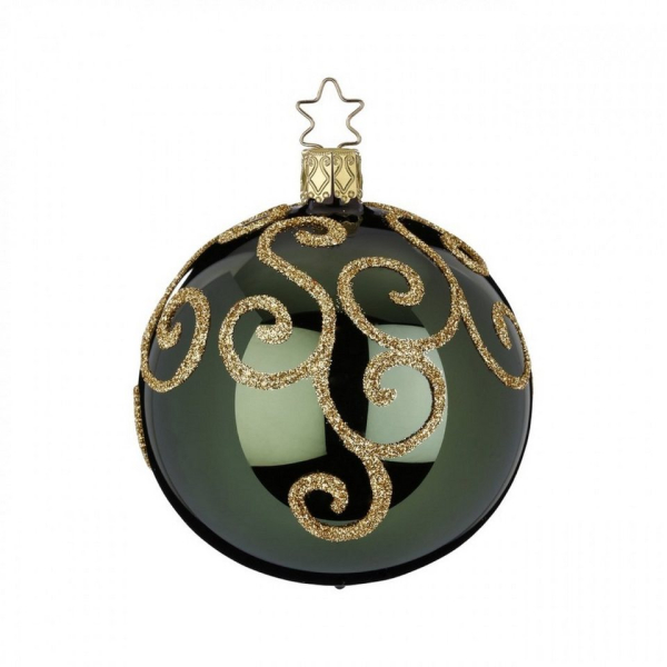 INGE-GLAS® Christbaumschmuck »Inge-Glas Christbaumanhänger Kugel „Engelslocken“ jagdgrün 10cm«, Handbemalt