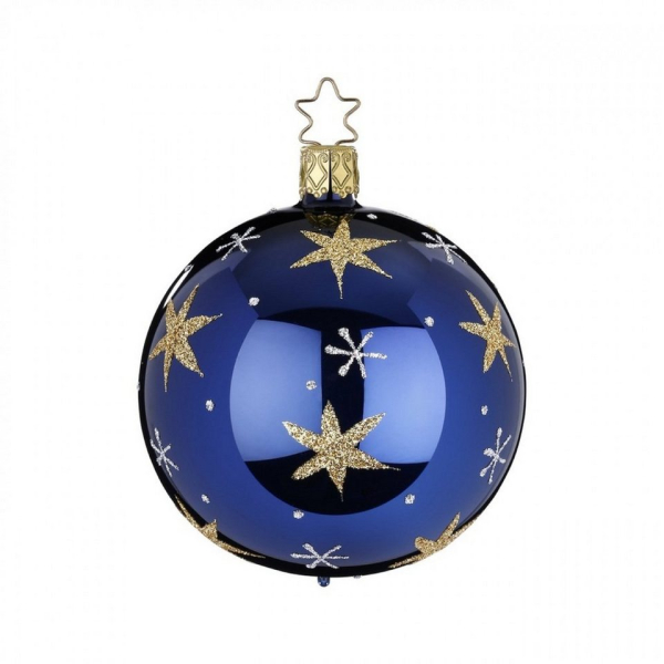 INGE-GLAS® Christbaumschmuck »Inge-Glas Christbaumanhänger Kugel „Sternenhimmel“ mitternacht glanz 10cm«, handbemalt, mundgeblasen