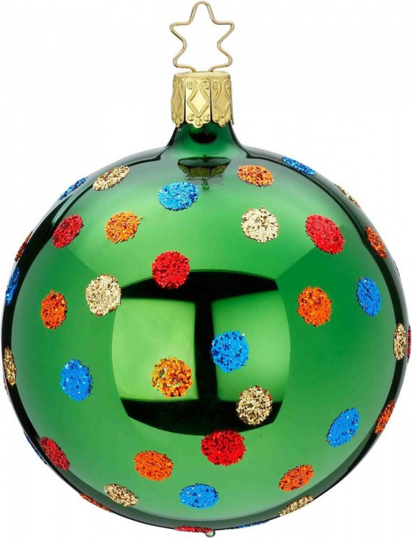 INGE-GLAS® Christbaumschmuck »Inge-Glas Christbaumanhänger Kugel „Happy Dots“ olive-glanz 6cm«, handbemalt