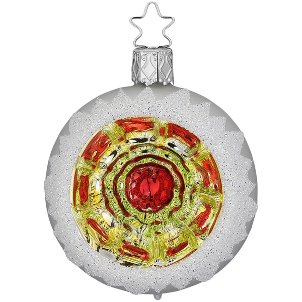 INGE-GLAS® Christbaumschmuck »Reflexkugel Ornament Ø6cm silber« (1-tlg), mundgeblasen, handbemalt