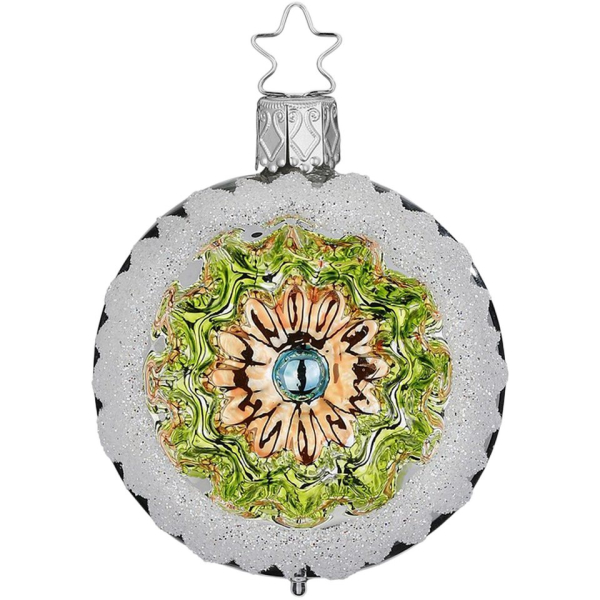 INGE-GLAS® Christbaumschmuck »Reflexkugel Ornament Ø6cm silber glanz« (1-tlg), mundgeblasen, handbemalt