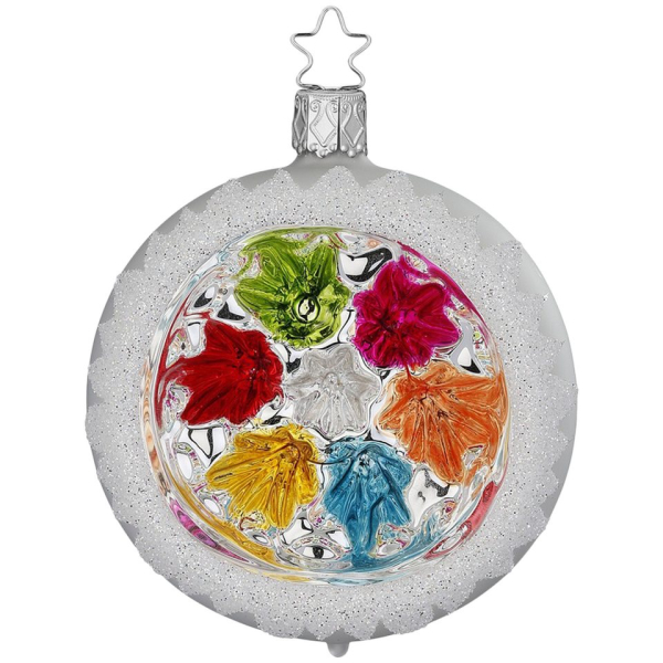 INGE-GLAS® Christbaumschmuck »Reflexkugel Ornament Ø8cm silber« (1-tlg), mundgeblasen, handbemalt