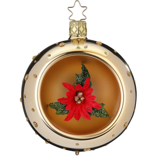 INGE-GLAS® Christbaumschmuck »Reflexkugel Weihnachtstern Ø8cm brokatgold« (1-tlg), mundgeblasen, handbemalt