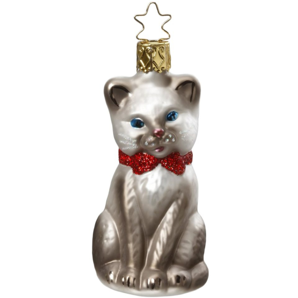 INGE-GLAS® Christbaumschmuck »Schmusekätzchen grau 8,5cm« (1-tlg), mundgeblasen, handbemalt