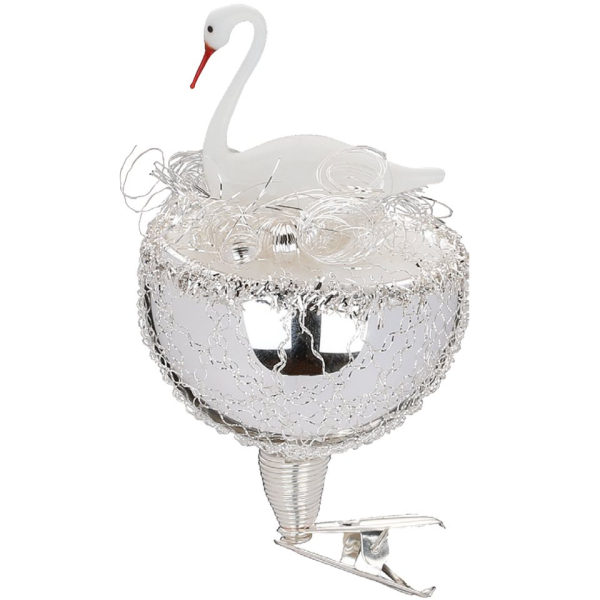 INGE-GLAS® Christbaumschmuck »Schwan im Nest viktorianisch 9cm« (1-tlg), mundgeblasen