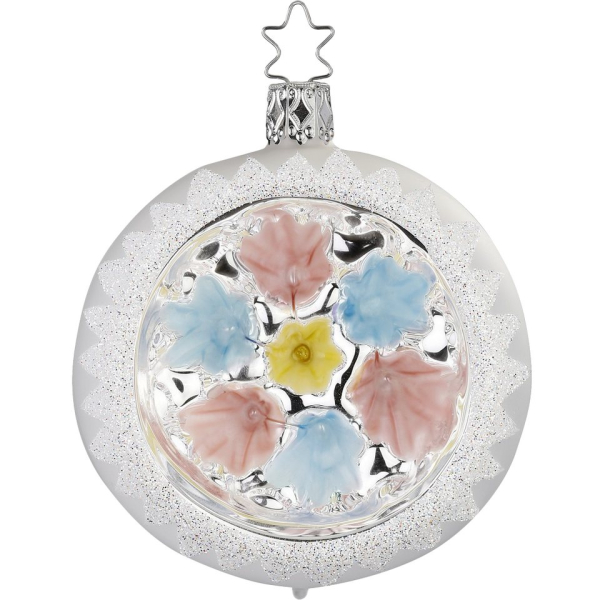 INGE-GLAS® Weihnachtsbaumkugel »Reflexkugel Blüte gelb/weiß« (1 St), mundgeblasen, handbemalt