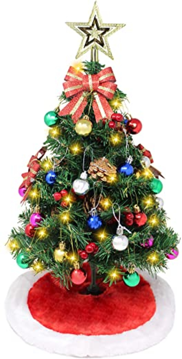 Joiedomi 61 cm großer Prelit Tisch-Weihnachtsbaum mit Baumdecke und Dekorationssets, 50 Lichter, vorbeleuchteter künstlicher Mini-Weihnachtsbaum…