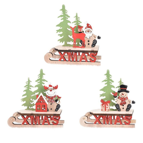 Jormftte Dekofigur »Weihnachtlicher Holzanhänger mit altem Mann, Schneeflocke und Hirschen«