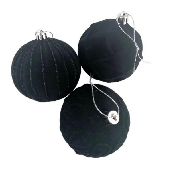 Kaemingk Weihnachtsbaumkugel »3tlg Kugeln Schwarz Samt Silber Muster Wabenmuster Streifen Velours Glitzer D8cm Weihnachtsschmuck Weihnachsdeko…
