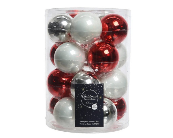 Kaemingk Weihnachtsbaumkugel »Christbaumkugeln Glas Ø 6 cm 20 Stück rot weiß silber mix«